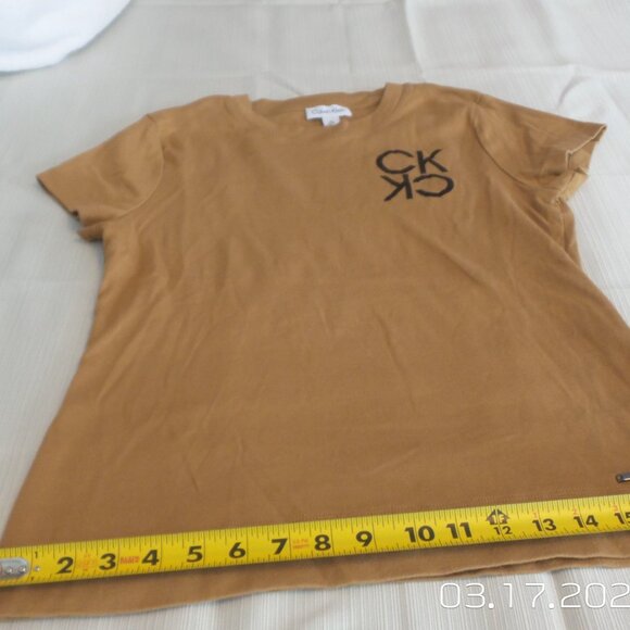 CALVIN KLEIN Women's Beige/Light Brown Short Sleeve Top Size Medium Like NEW - Picture 12 of 15